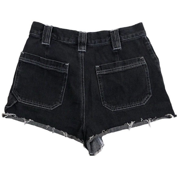PacSun Carpenter Denim Cut-Off Shorts Black Raw Hem Women’s Size 28 High Rise - Picture 3 of 5